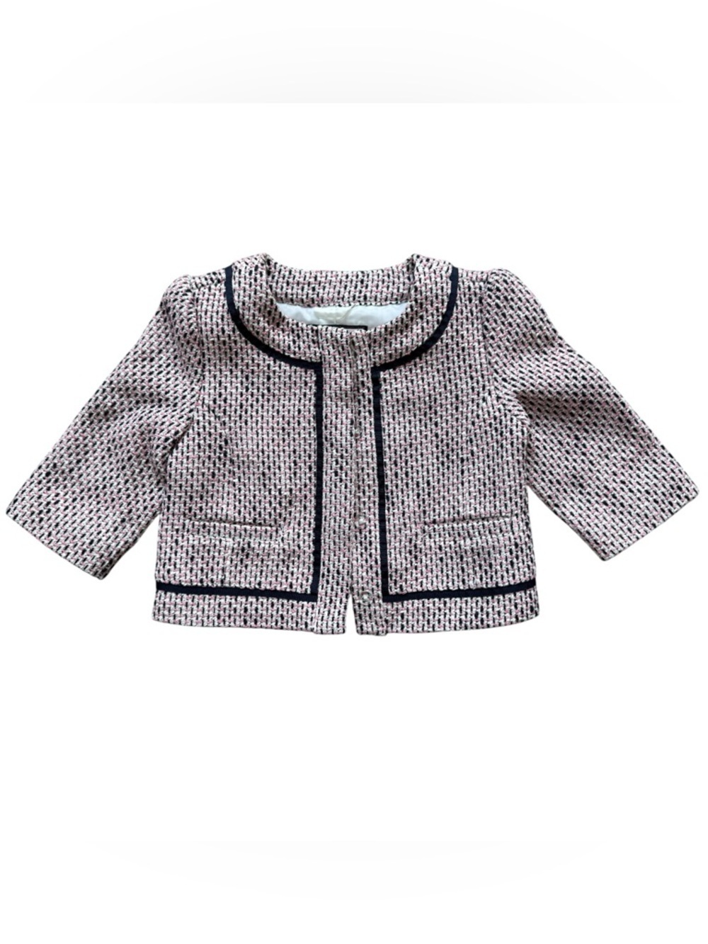 Janie and Jack Collection Tweed Jacket Size 3 Girls Pink Navy Boucle Dress Coat